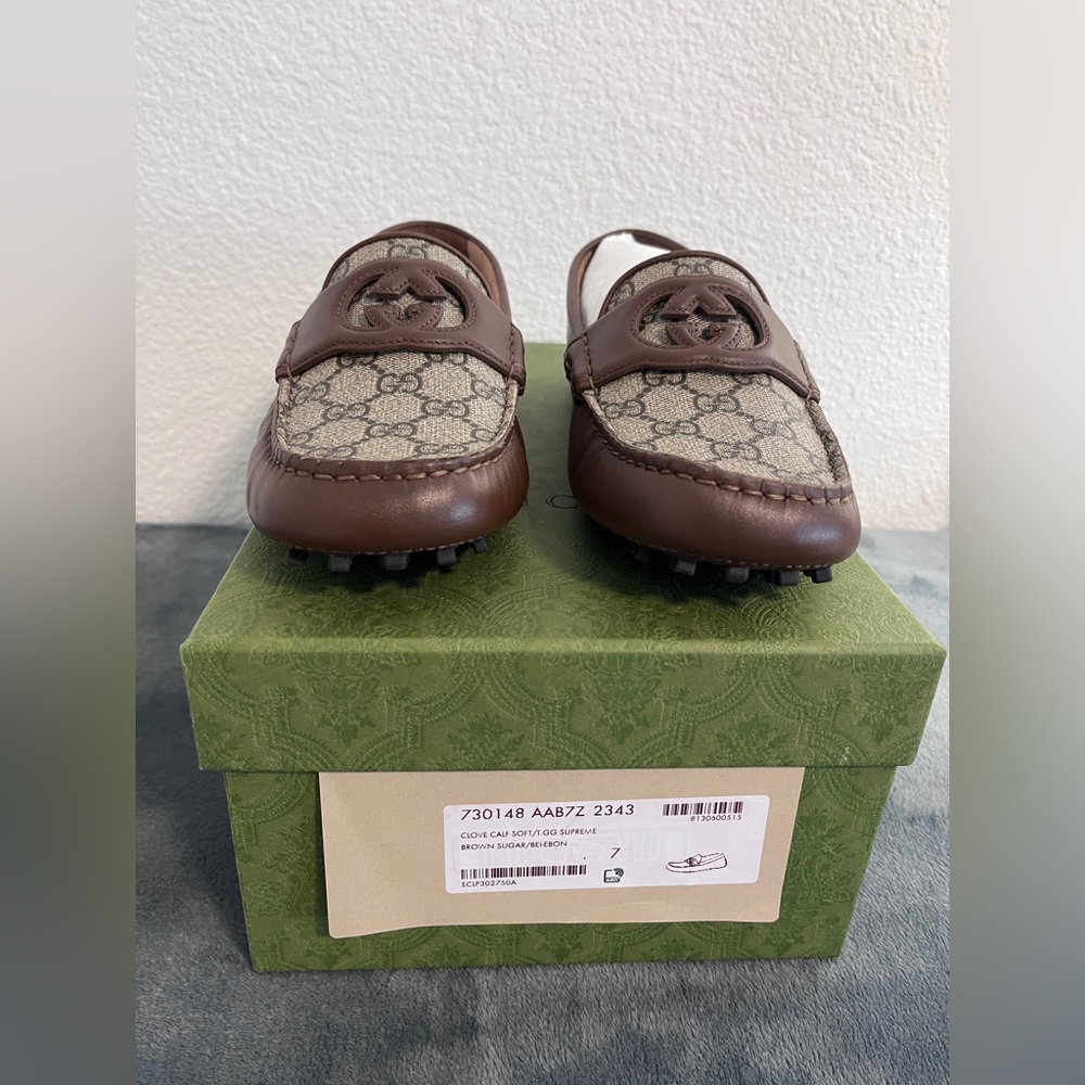 Brand New Gucci Men’s GG Supreme Clove Calf Soft Loafers Brown Size 7 (US 7.5) - Picture 2 of 10